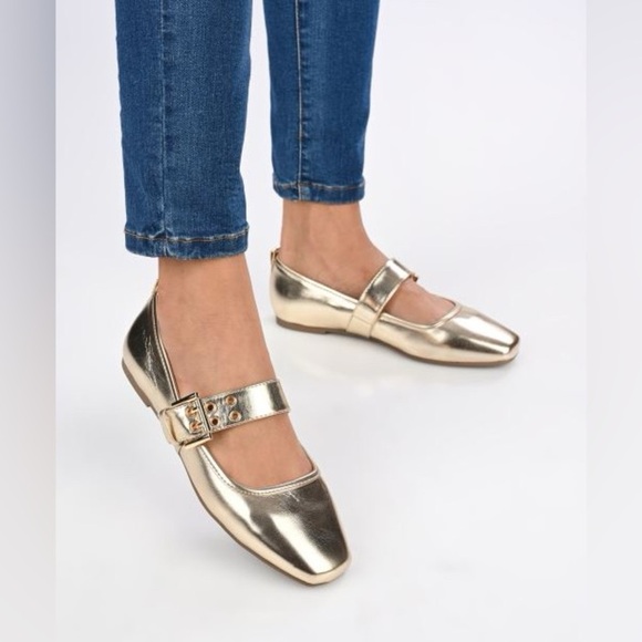 Steve Madden Shoes - (Q7)Steve Madden Women's Burkett Gold Metallic Mary Jane Ballet Flats Sz 5.5,6.5